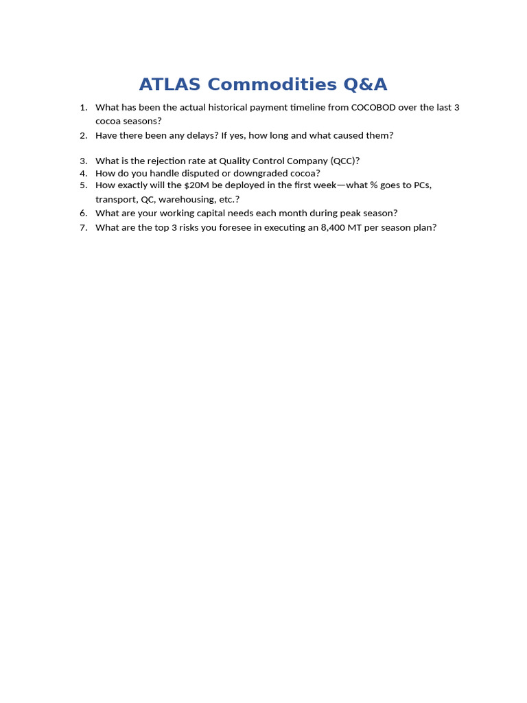ATLAS Commodities Questions | PDF
