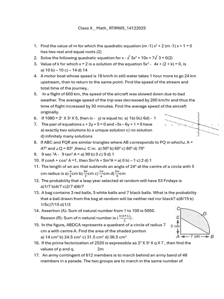 Class x _ Math_ Rtirwsi_14122025 | PDF | Circle | Elementary Geometry
