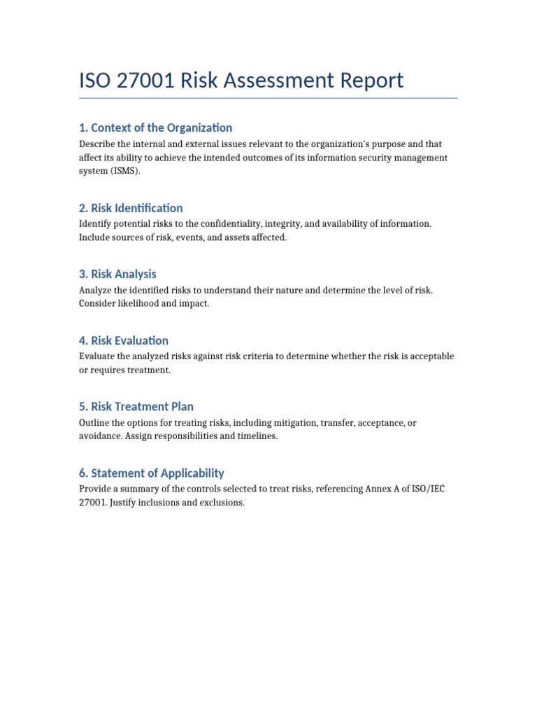 ISO 27001 Risk Assessment Report Template | PDF