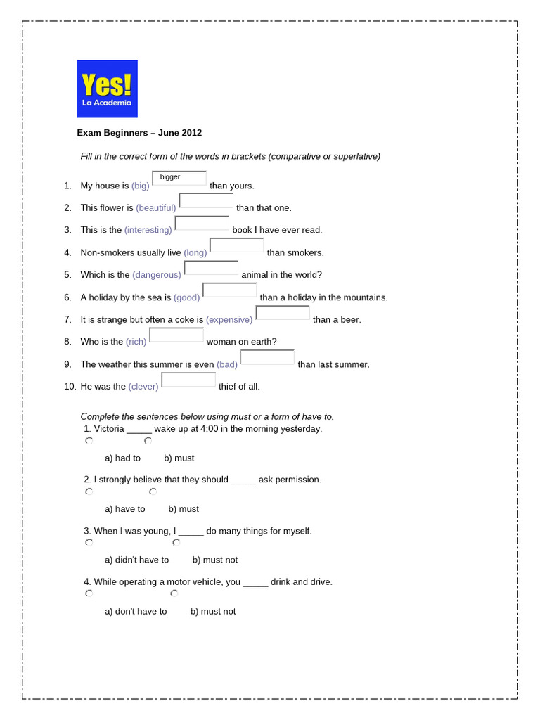 Exam Beginners 2 | PDF
