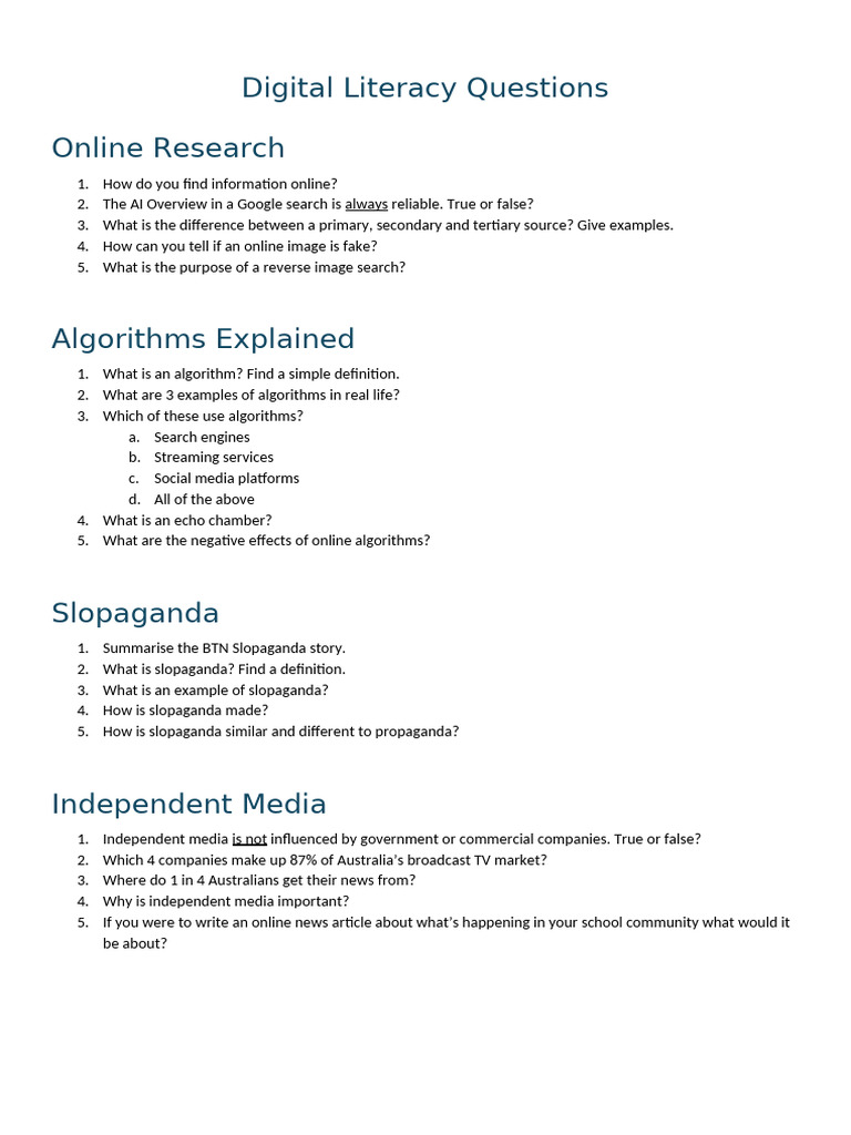 Digital Literacy Questions | PDF