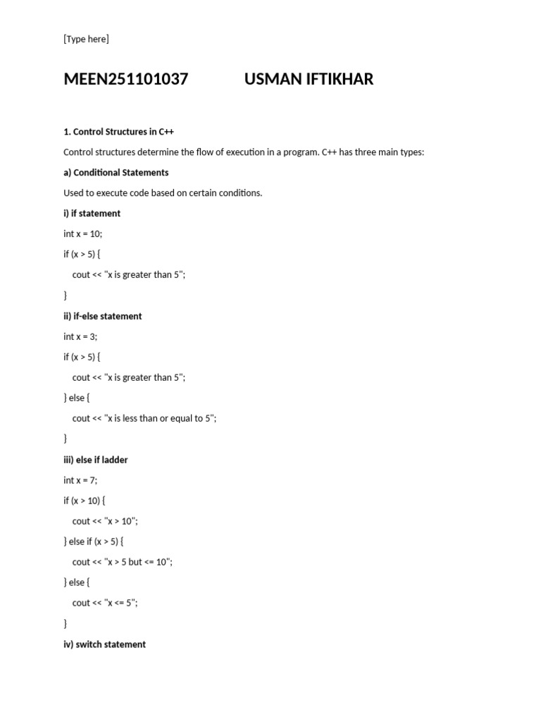 USMAN_IFTIKHAR______MEEN251101037_ICT__ASSIGNMENT | PDF | C++ ...