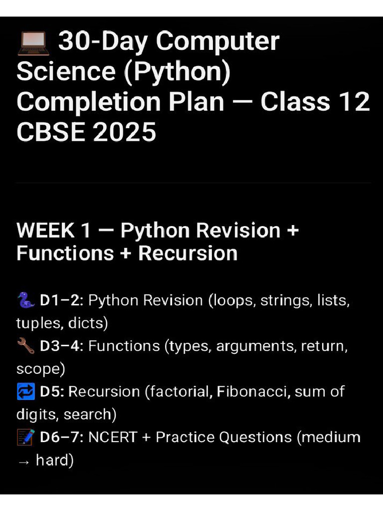 Computer Science 30 Day Complition Plan | PDF