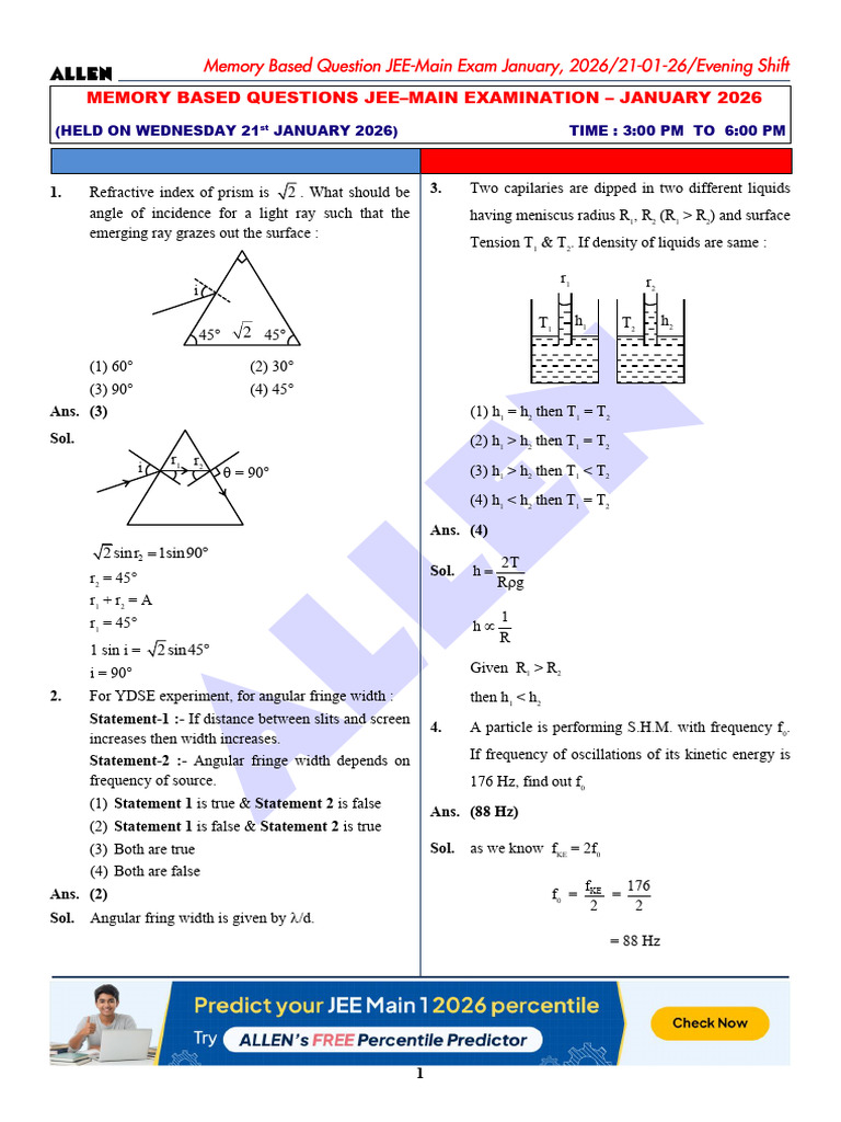 JEE Mains Jan 21 Shift 2 2026 | PDF | Ionic Bonding | Chemistry