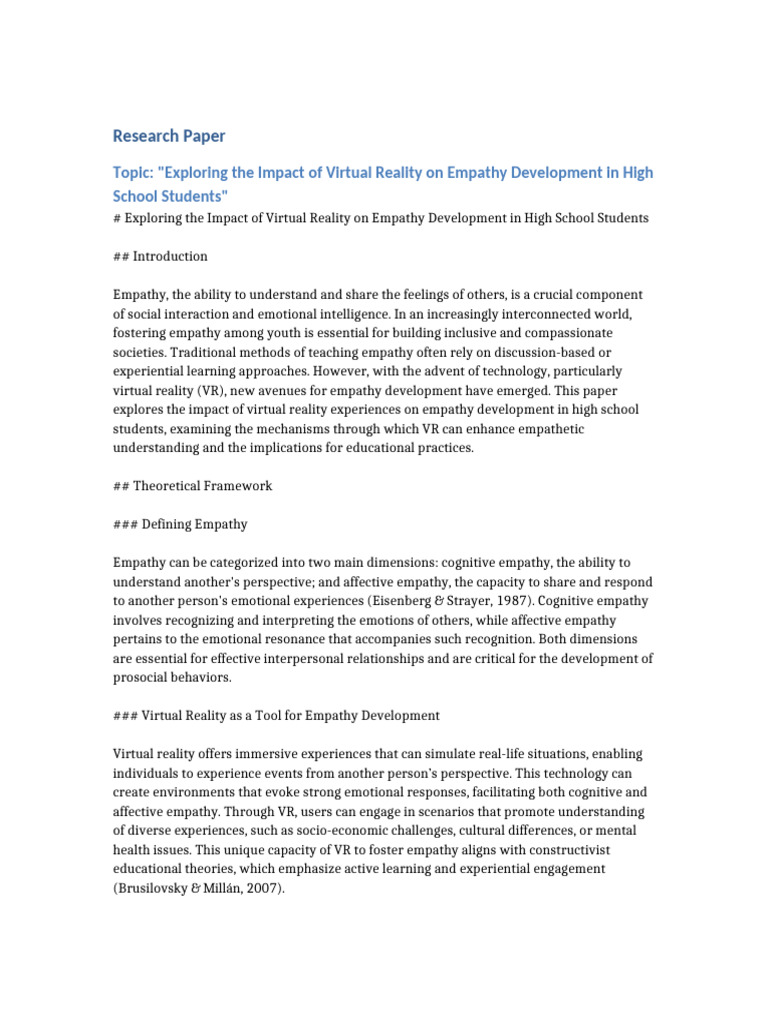 Exploring the Impact of Virtual Reality 1351 | PDF | Empathy | Virtual ...