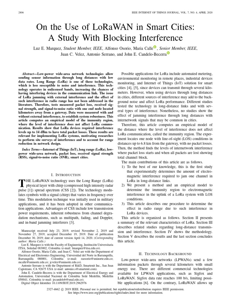 On the Use of LoRaWAN in Smart Cities a Study With Blocking ...