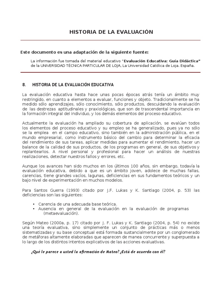 Historia de La Evaluacion | PDF | Evaluación | Plan de estudios