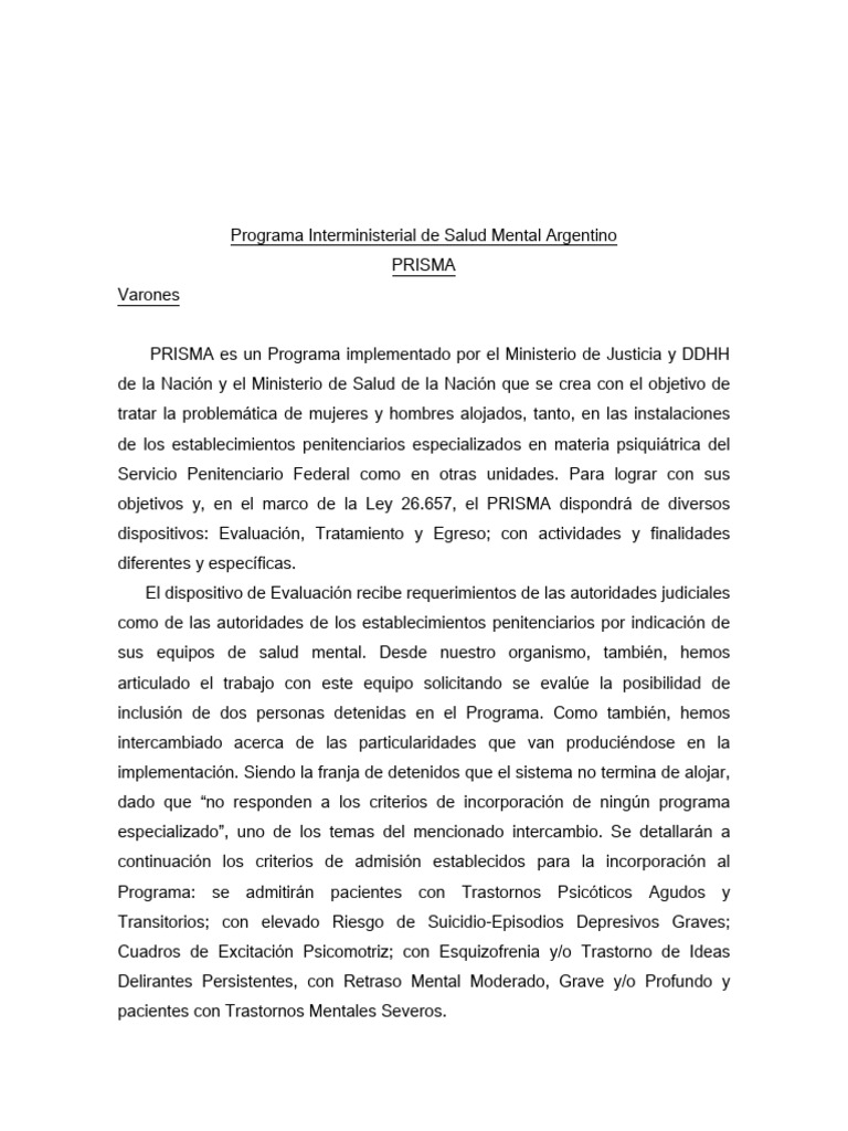 Desactivación de La U.20 y Aplicación Del Programa Prisma a Detenidos ...