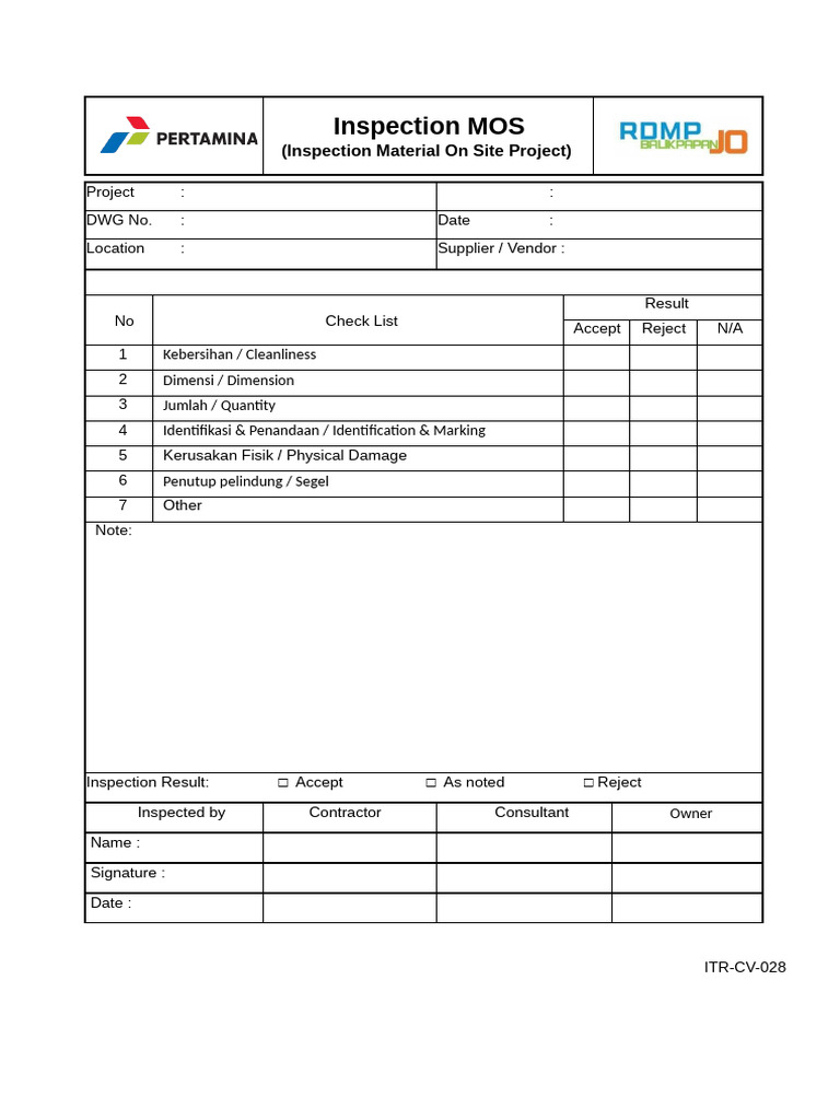 Inspection MOS: (Inspection Material On Site Project) | PDF