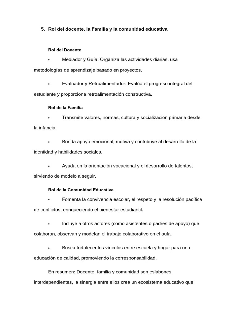 5. Rol Del Docente, La Familia y La Comunidad Educativa | PDF