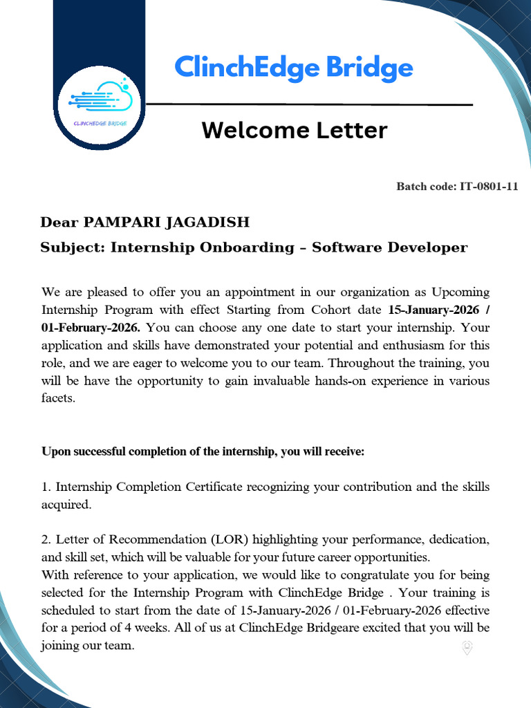 Welcome PAMPARI JAGADISH Software Developer 20260108211009 735795 | PDF