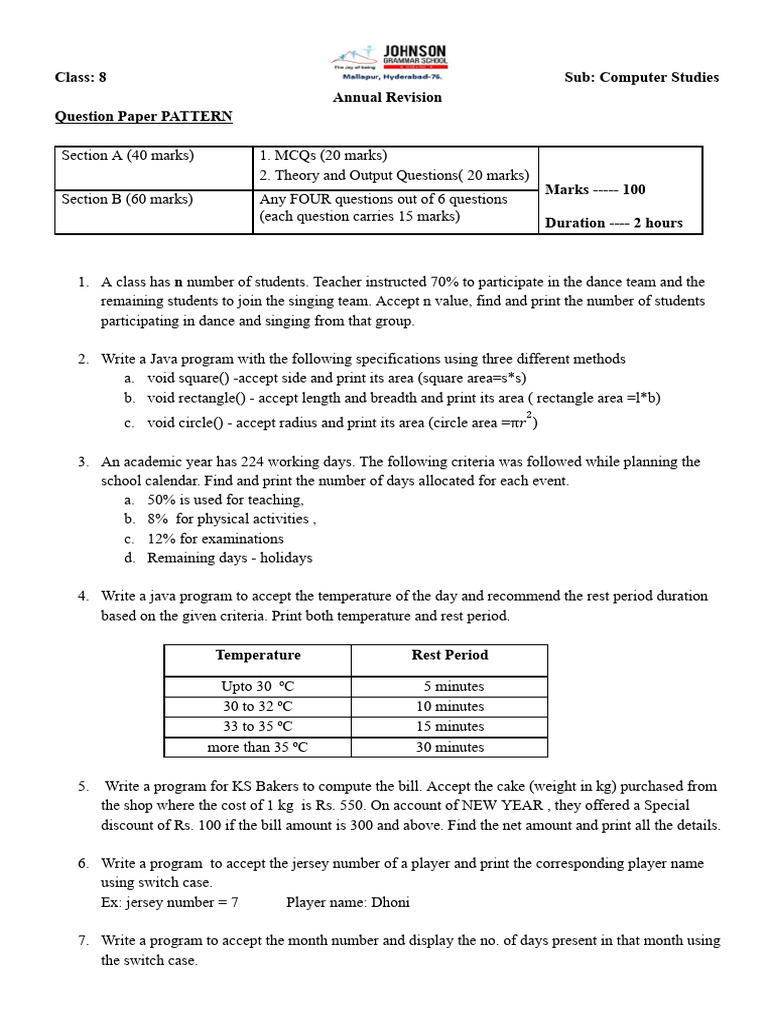 class8AnnualRevision-CompStudies 20260102161507 | PDF | Area