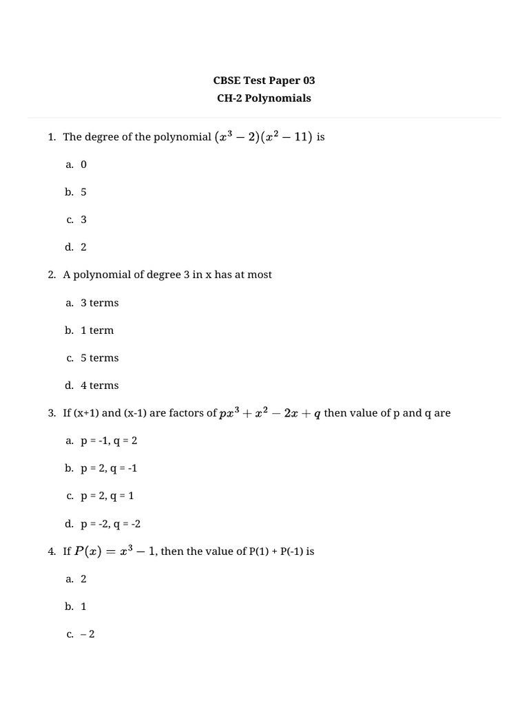 Polynomials Test 2 | PDF
