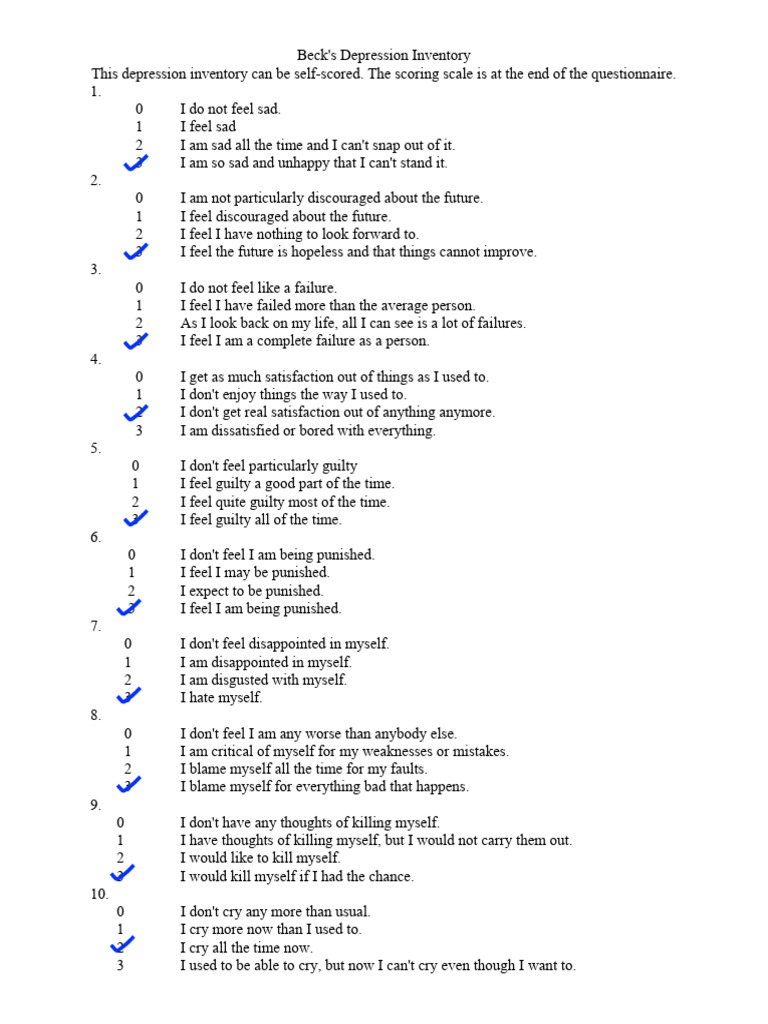 Beck Depression Inventory | PDF | Major Depressive Disorder | Emotions