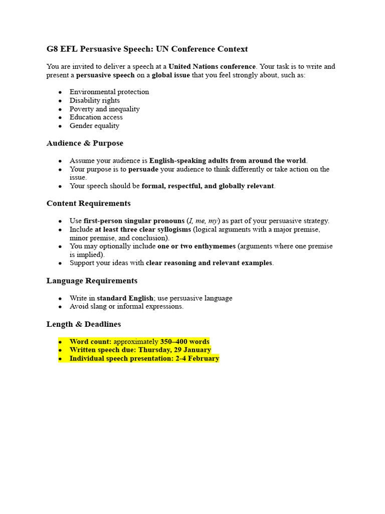 Revised [Template] G8 EFL Persuasive Speech Instruction.docx | PDF ...