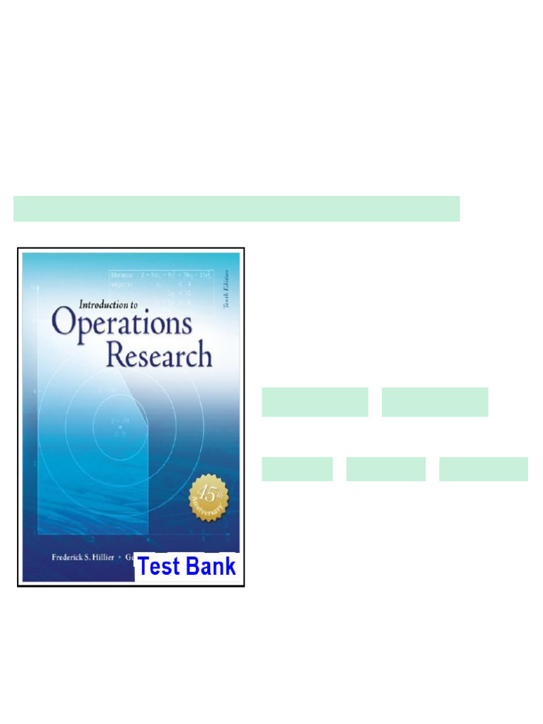 Introduction to Operations Research 10th Edition Fred Hillier Test Bank ...