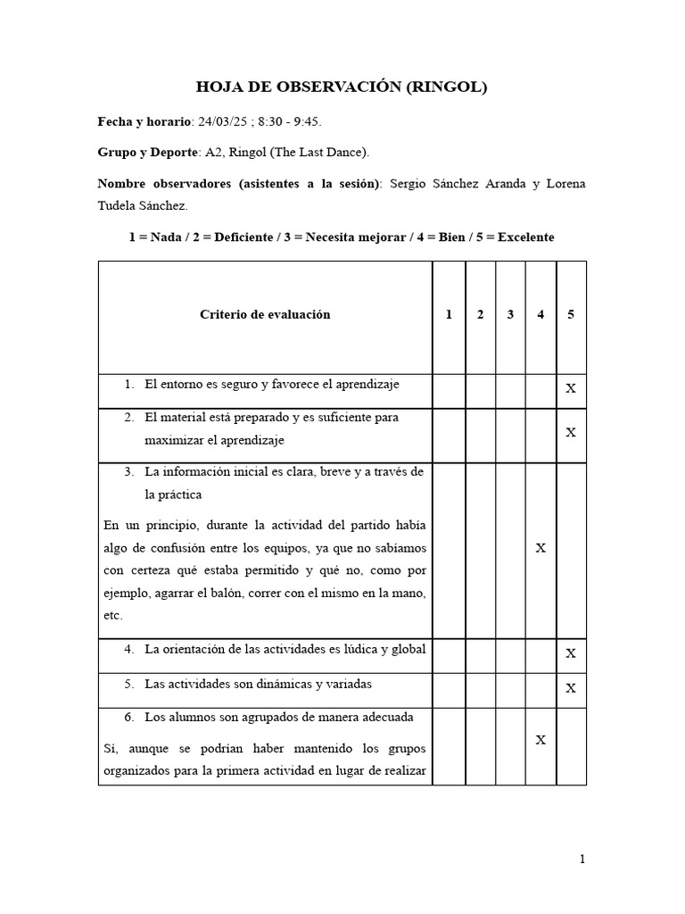 Hoja de Observación Ringol | PDF | Aprendizaje | Maestros