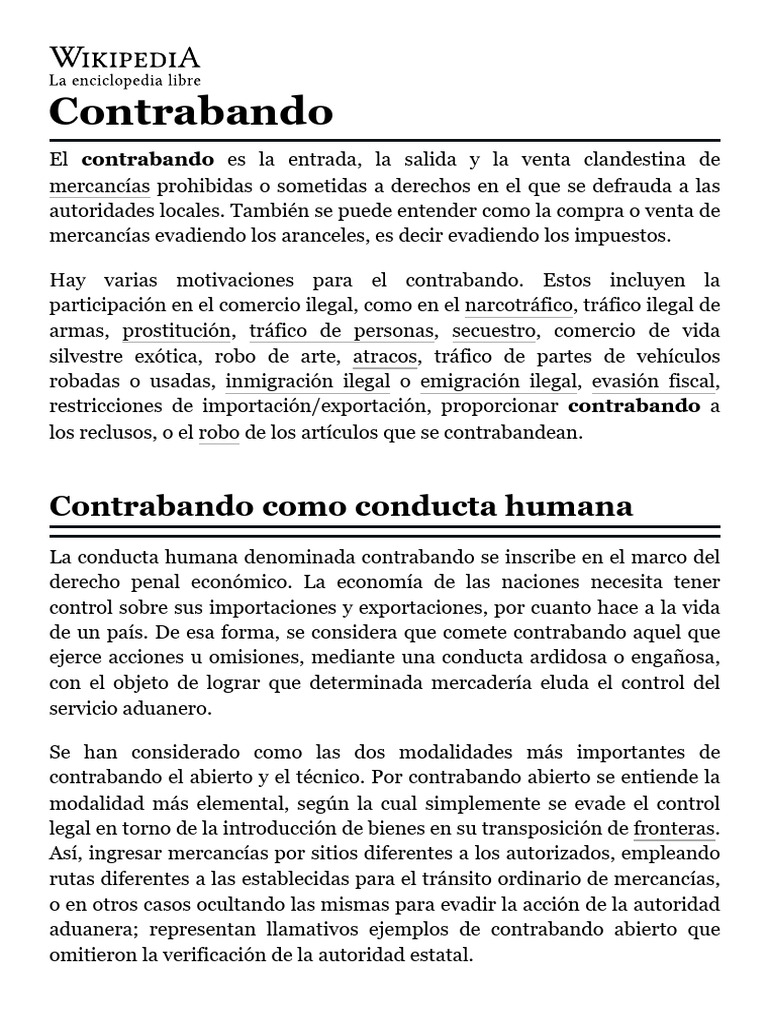 Contrabando - Wikipedia, La Enciclopedia Libre | PDF | Contrabando ...