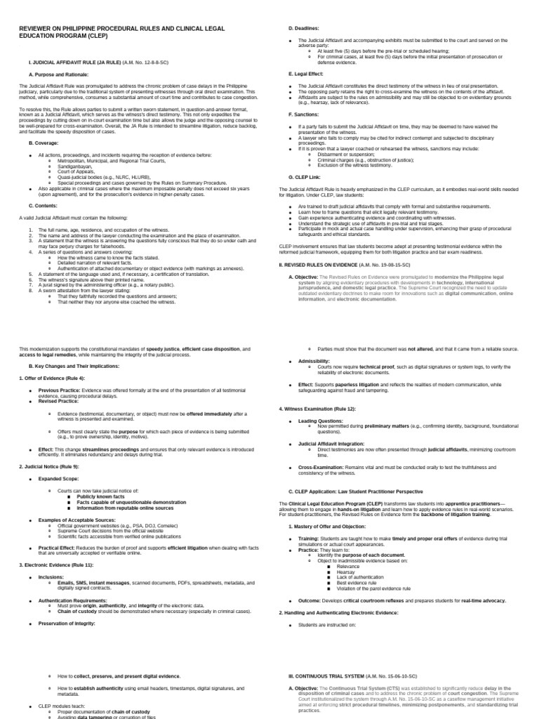 Reviewer On Philippine Procedural Rules and Clinical Legal Education ...