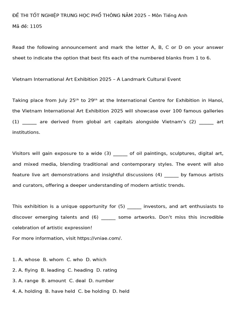De Anh 2025 Ma de 1105 Part1 2 | PDF | Natural Environment