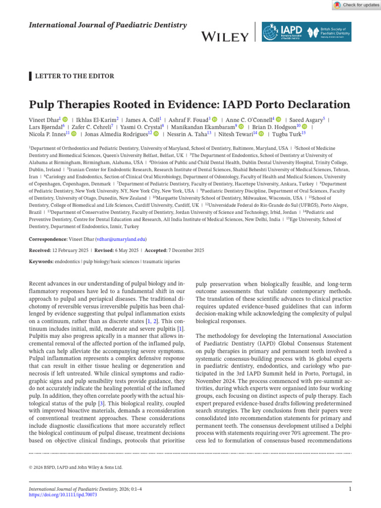Int J Paed Dentistry - 2026 - Dhar - Pulp Therapies Rooted in Evidence ...