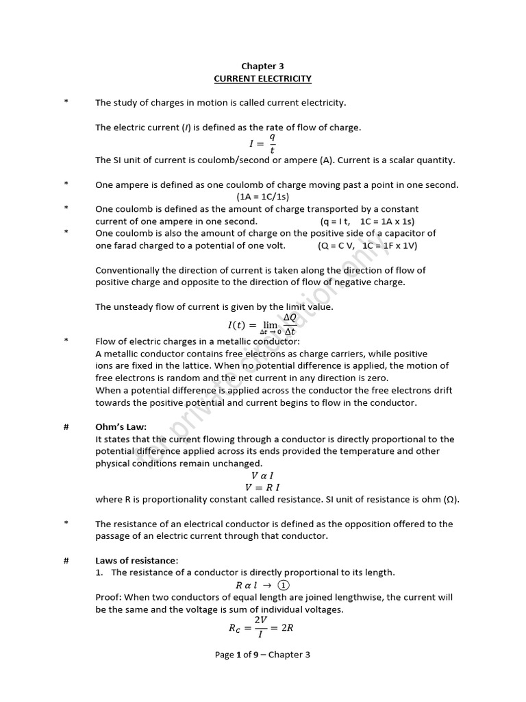 12.03 CurrentElectricity-Notes | PDF | Electrical Resistivity And ...