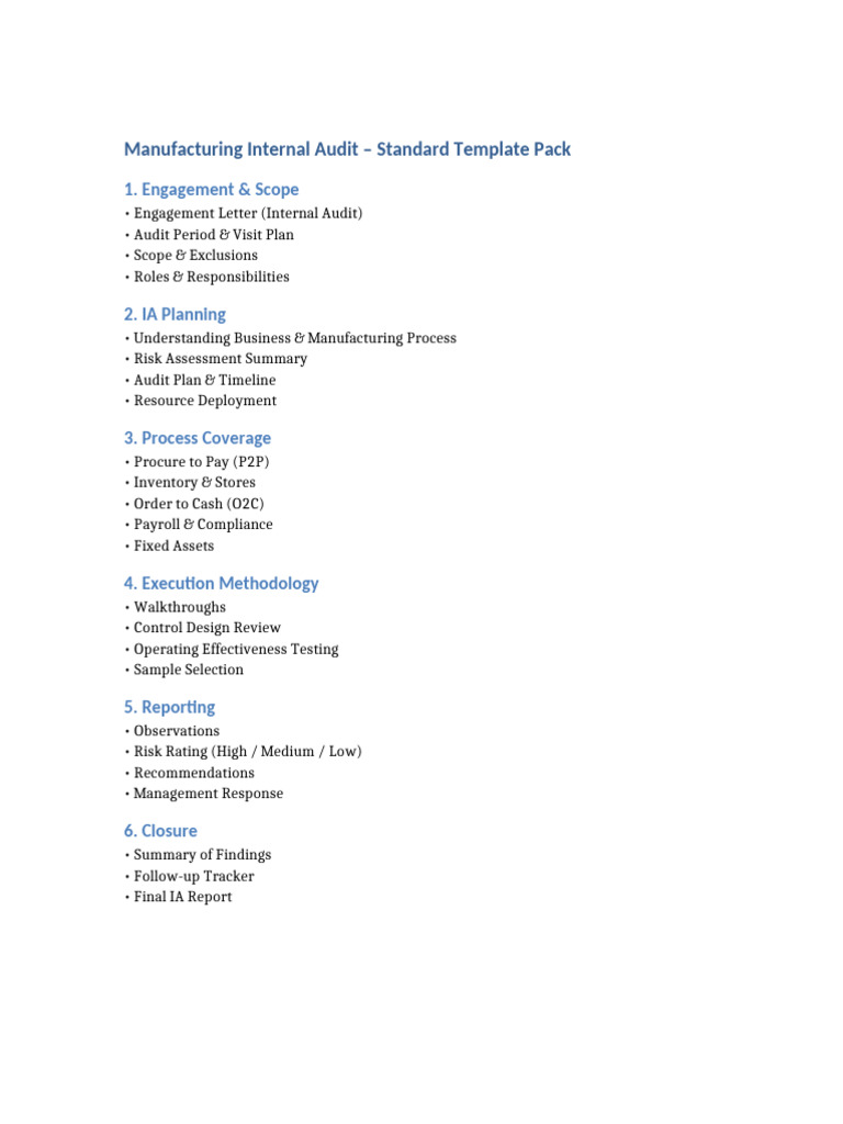 Manufacturing Internal Audit Template | PDF