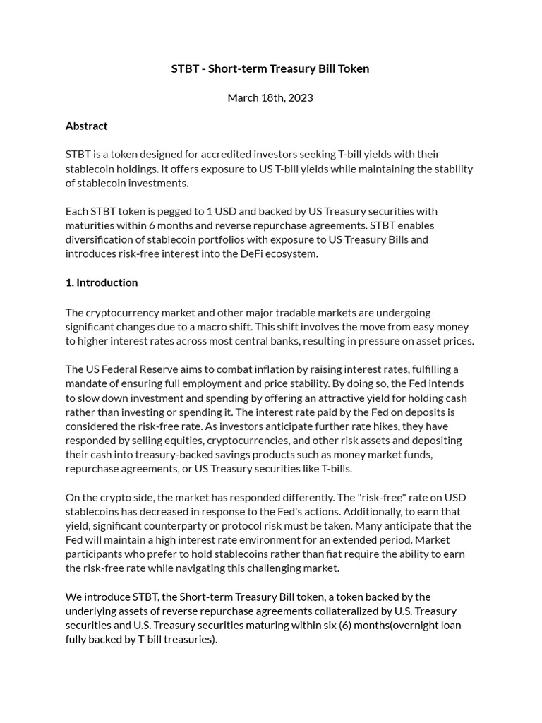 STBT White Paper | PDF | Repurchase Agreement | Interest