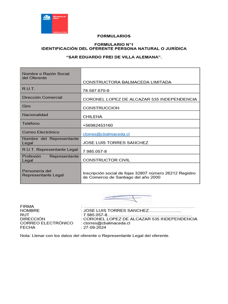 Formulario 01 | PDF