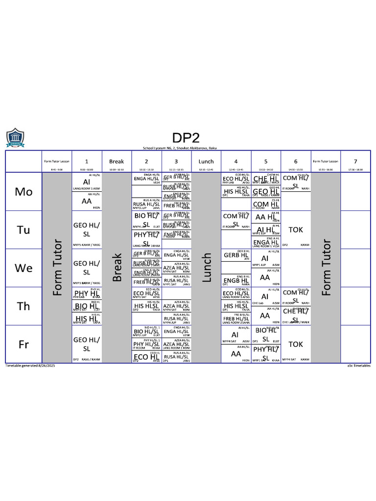 Timetable 25 26 | PDF