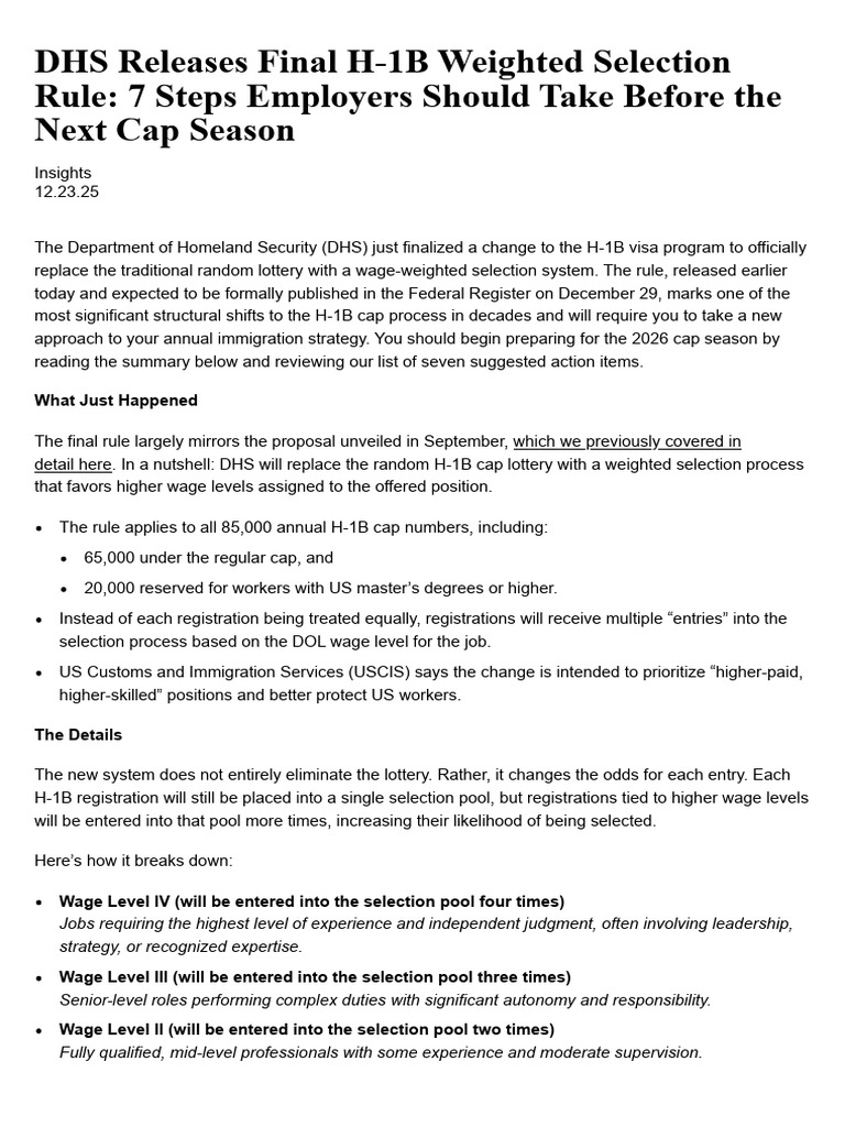 DHS Releases Final H-1B Weighted Selection Rule - 7 Steps Employers ...