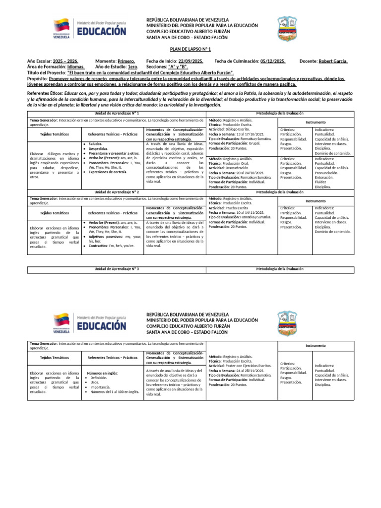 Planificacion Primer Año - 1 Primer Momento (Año Escolar 2025-2026 ...