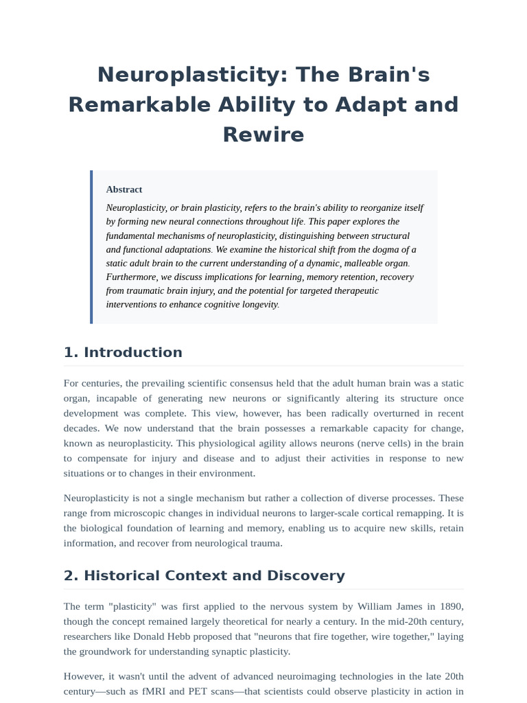 Neuroplasticity - Mechanisms of Learning and Brain Recovery | PDF ...