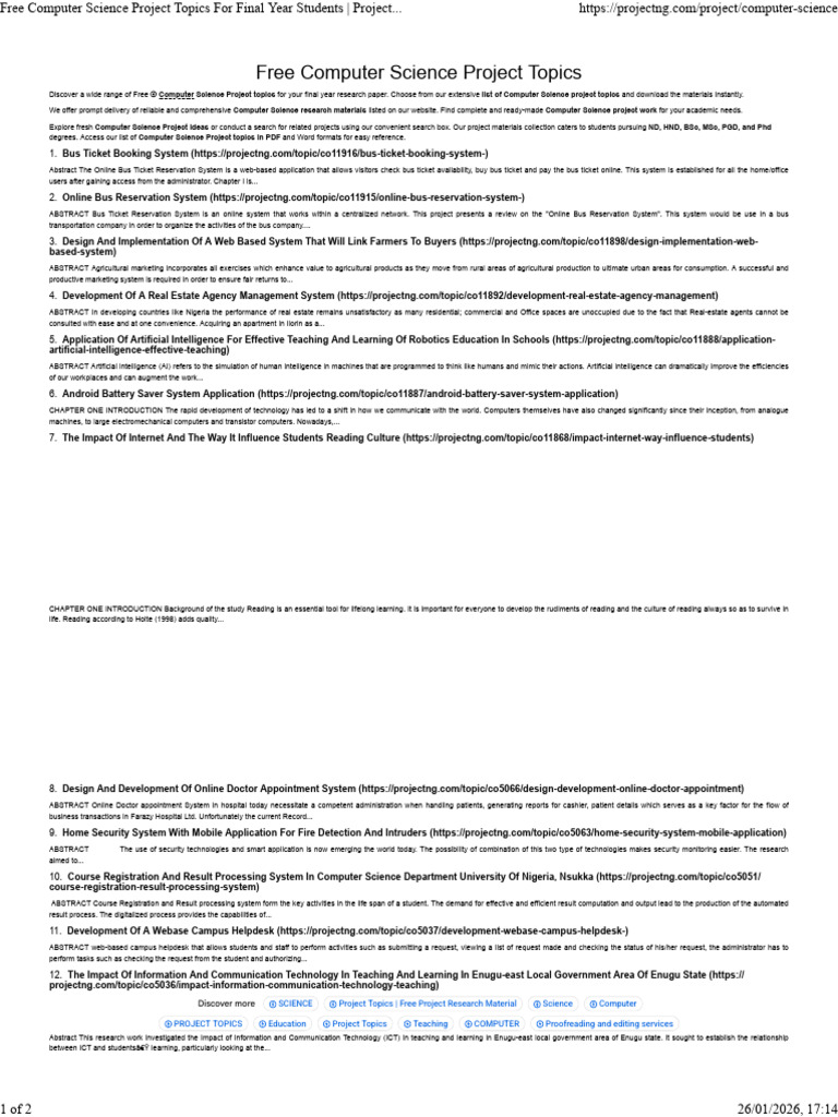 Free Computer Science Project Topics For Final Year Students - Project ...