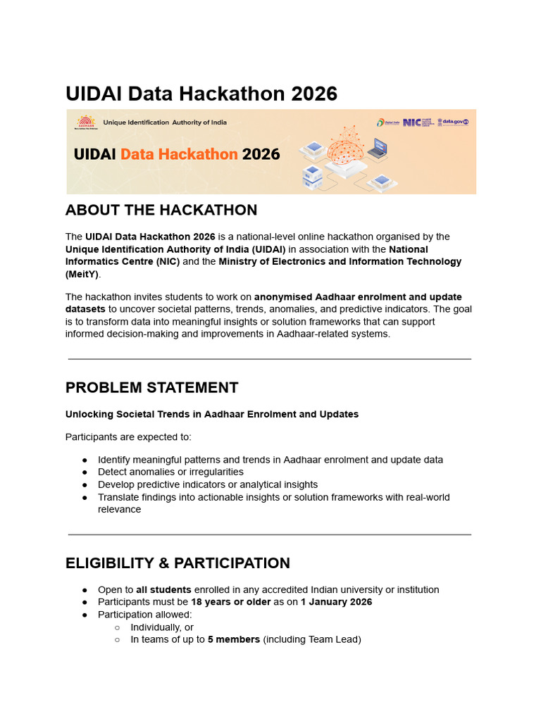UIDAI Data Hackathon 2026 | PDF | Data | Data Analysis