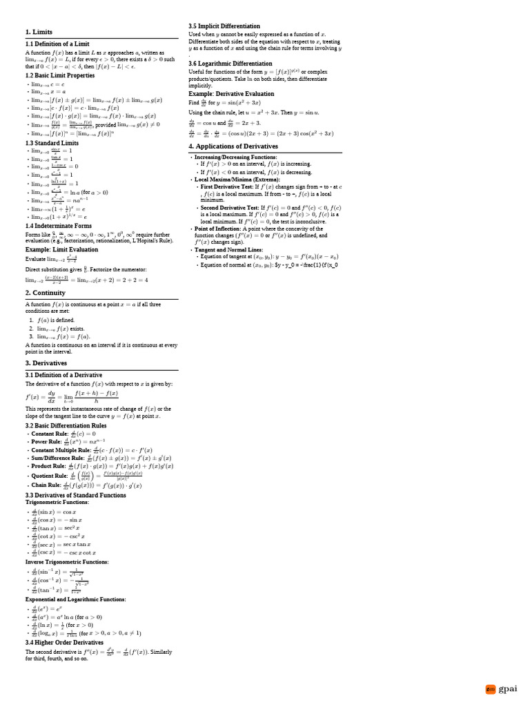 Cheatsheet | PDF | Trigonometric Functions | Derivative