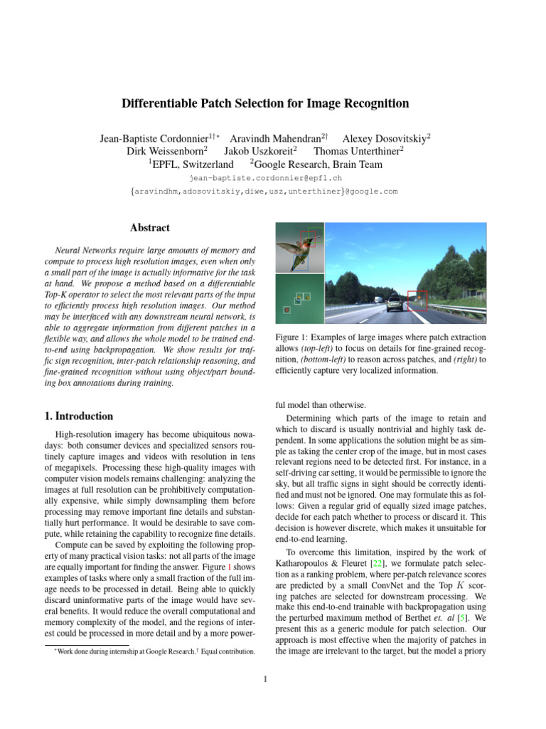 Differentiable Patch Selection For Image Recognition 2104.03059 Cvpr21 ...