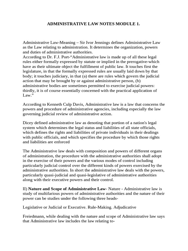 Administrative Law Notes Module 1 | PDF | Rule Of Law | Administrative Law