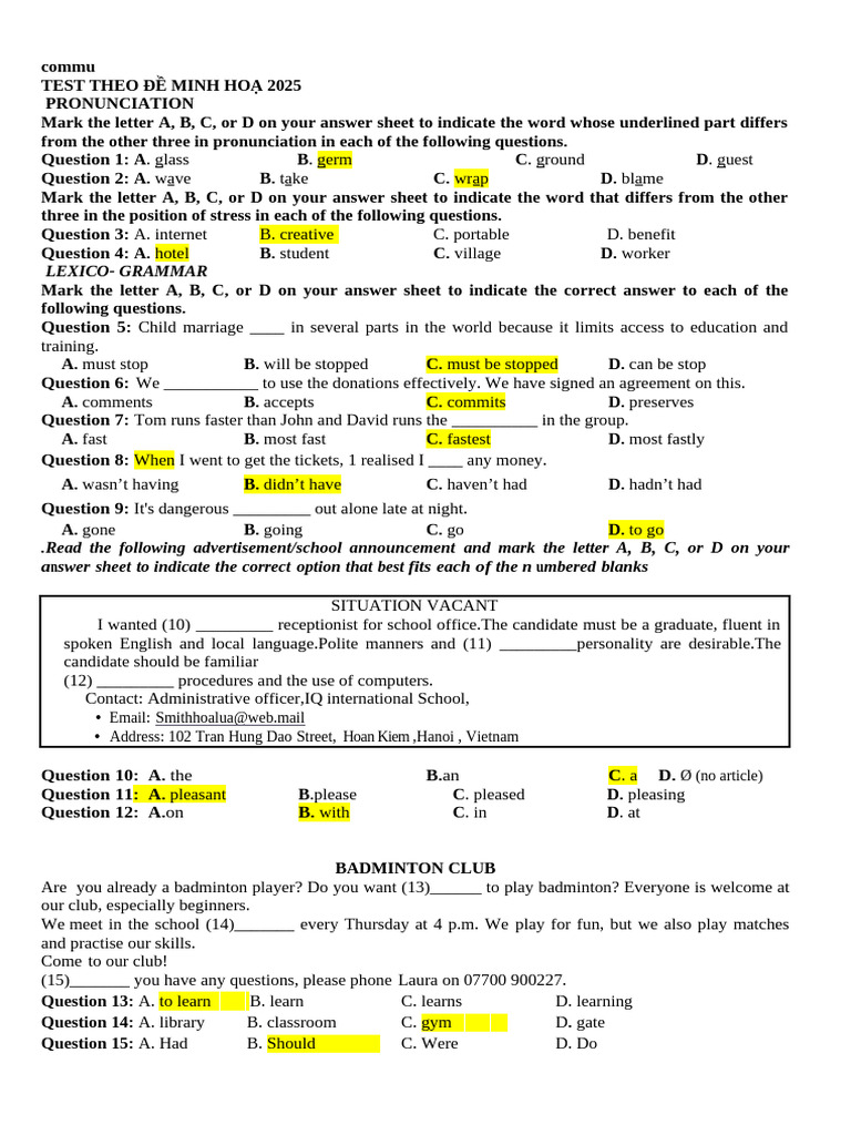 g15 Test - Theo Form 2025 - Tuyến Tống | PDF | Natural Environment