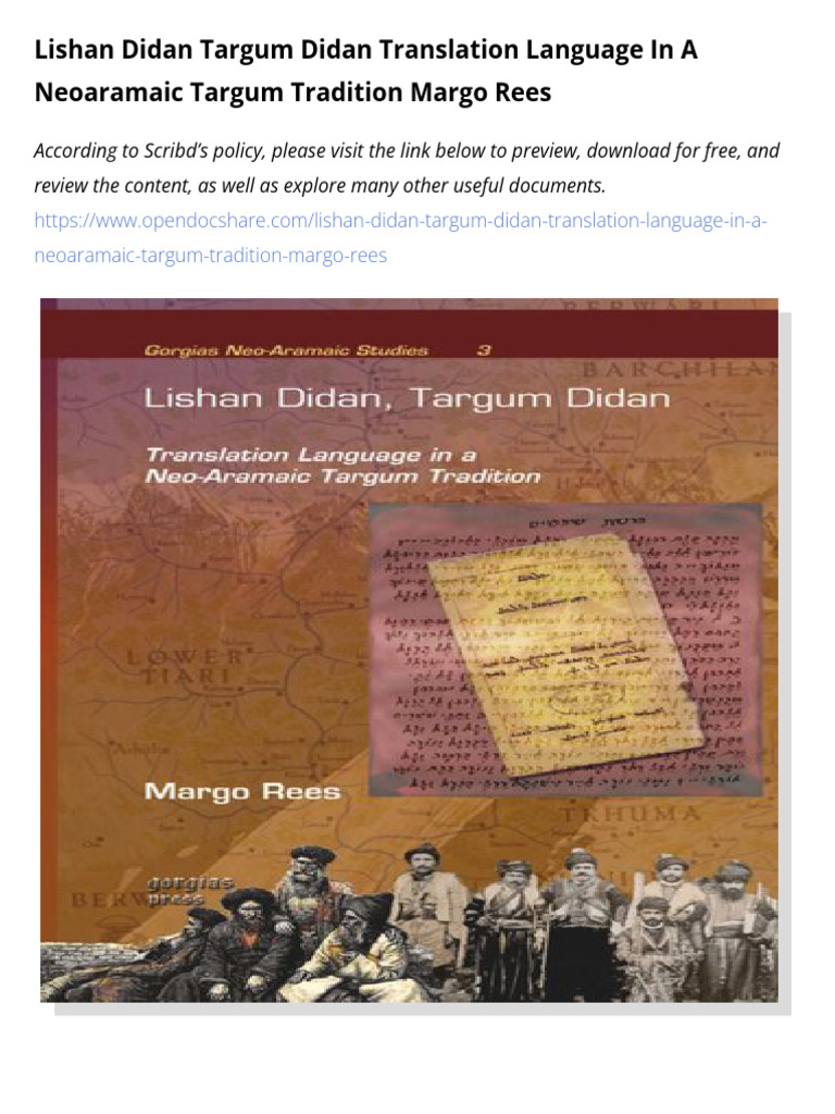 Lishan Didan Targum Didan Translation Language In A Neoaramaic Targum ...