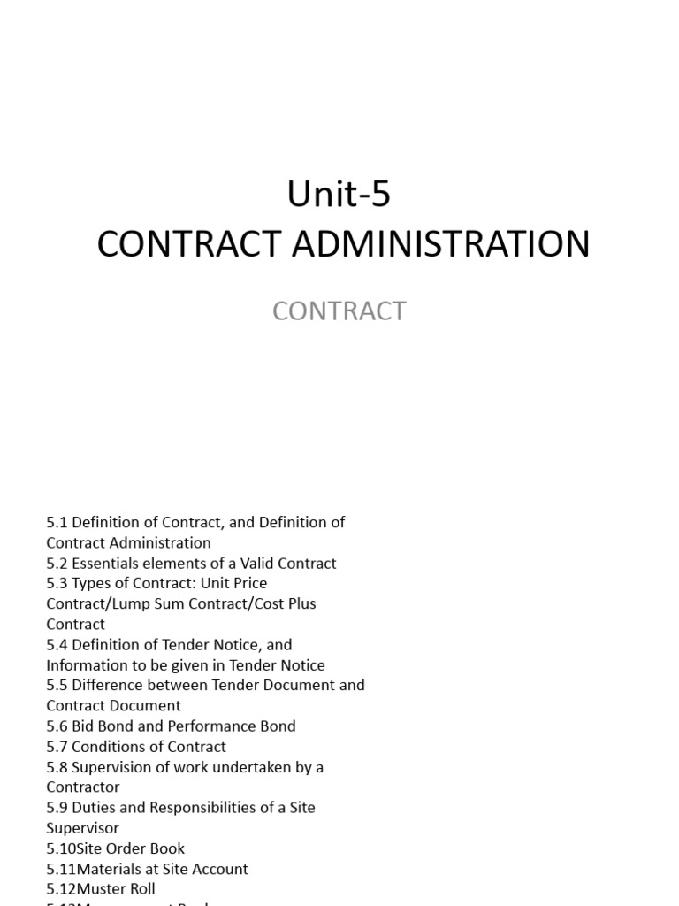 Unit-5 Contract Adiministration | PDF | Employment | Specification ...