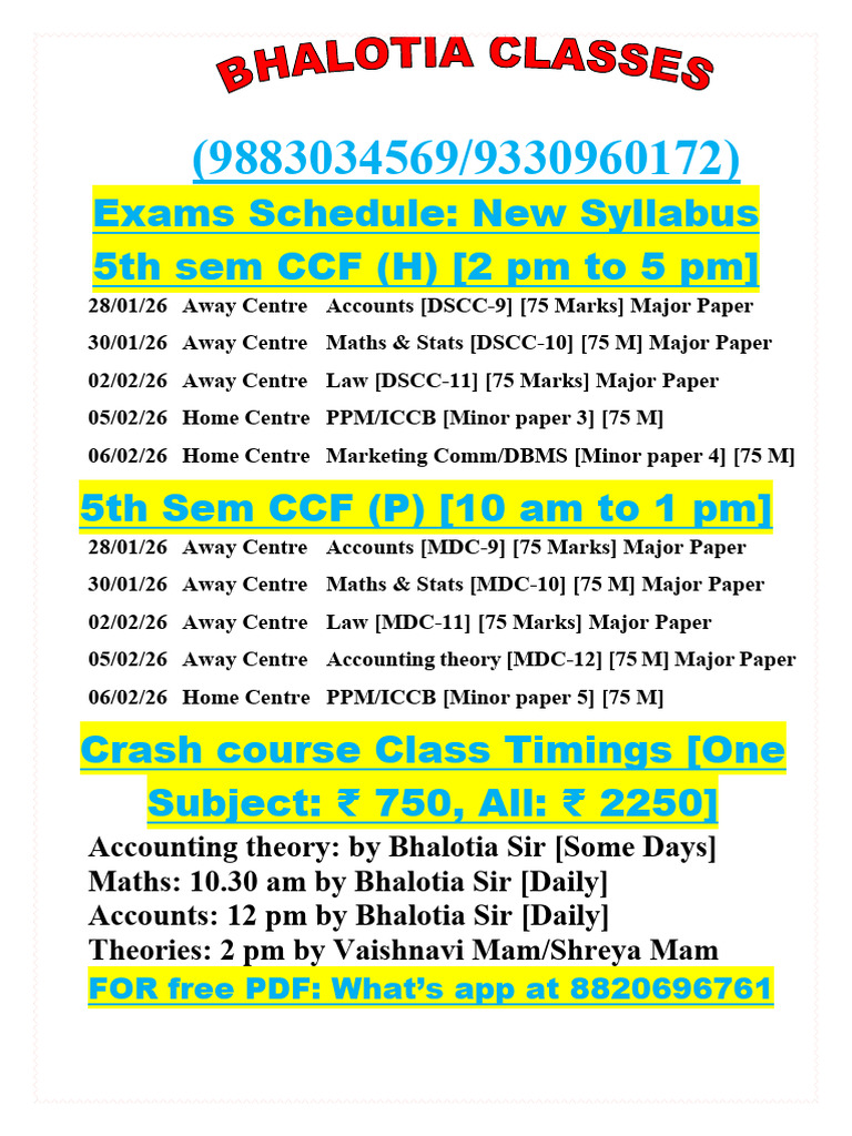 B.om CCF & CBCS & M.com All Sem Exams Schedule (Daily Classes ...