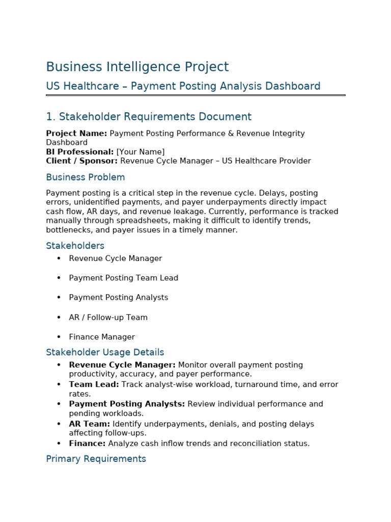 Us Healthcare Payment Posting Bi Project | PDF | Data | Information ...