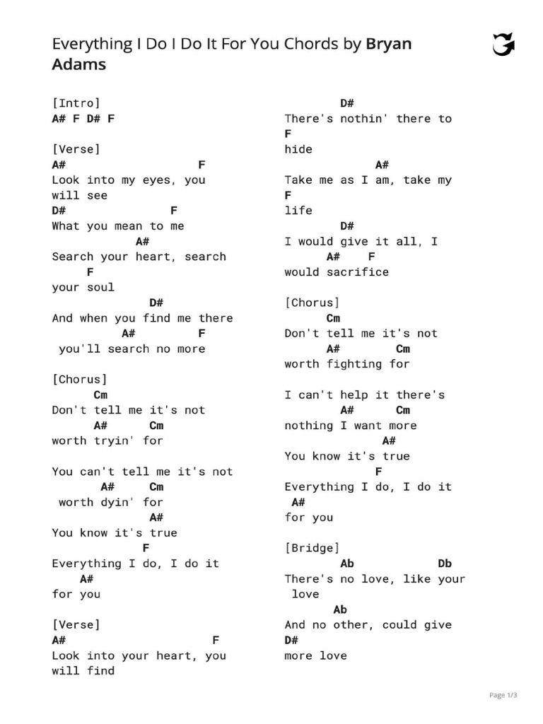 Everything I Do I Do It For You Chords | PDF