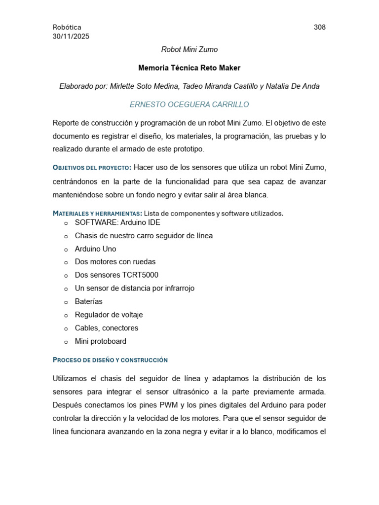 Memoria Técnica Reto Maker | PDF | Arduino | Sensor