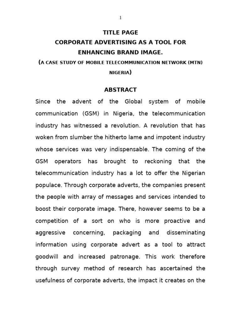 Corporate Advertising As A Tool For Enhancing Brand Image. (A Case ...