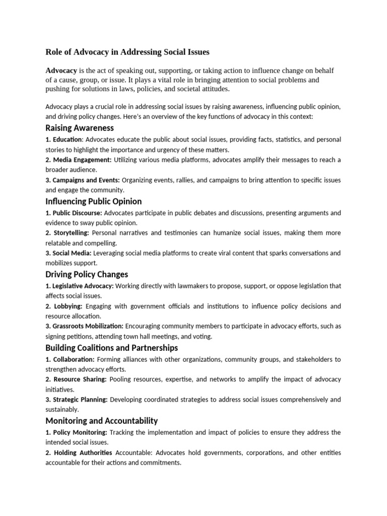 Role of Advocacy in Addressing Social Issues final copy | PDF ...