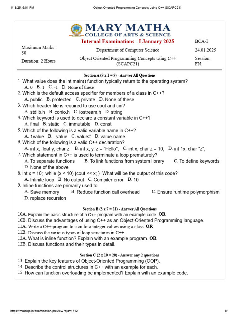 Object Oriented Programming Concepts Using C++ (SCAPC21) | PDF | C++ ...