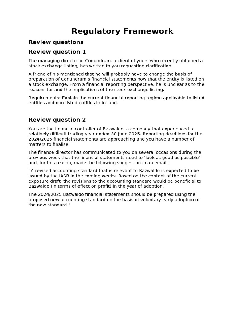 Sample Regulatory Framework Questions (1) | PDF