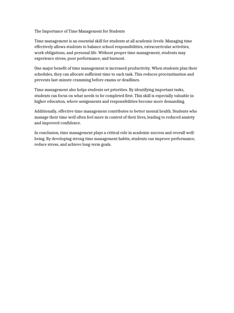 Time Management Essay Long | PDF